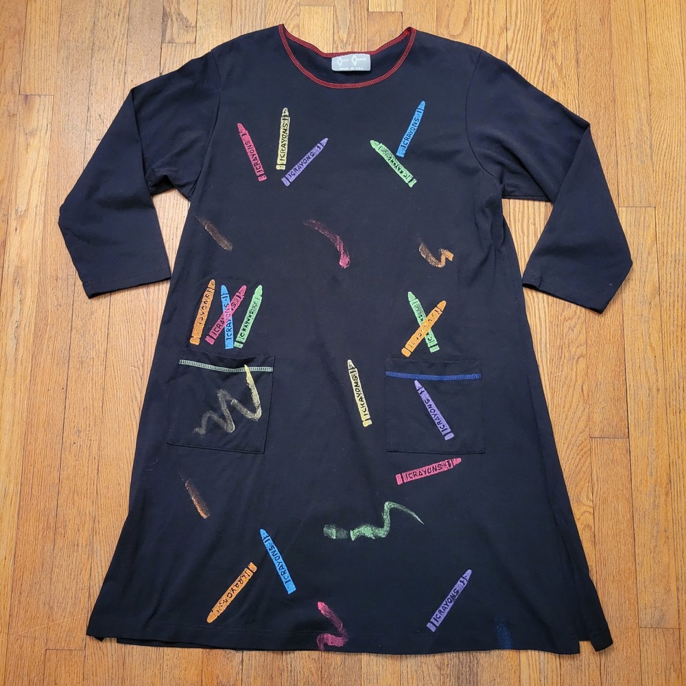 Cover Charge L Dress Black Crayon Graphic Art Teacher Vintage Elementary Whimsy